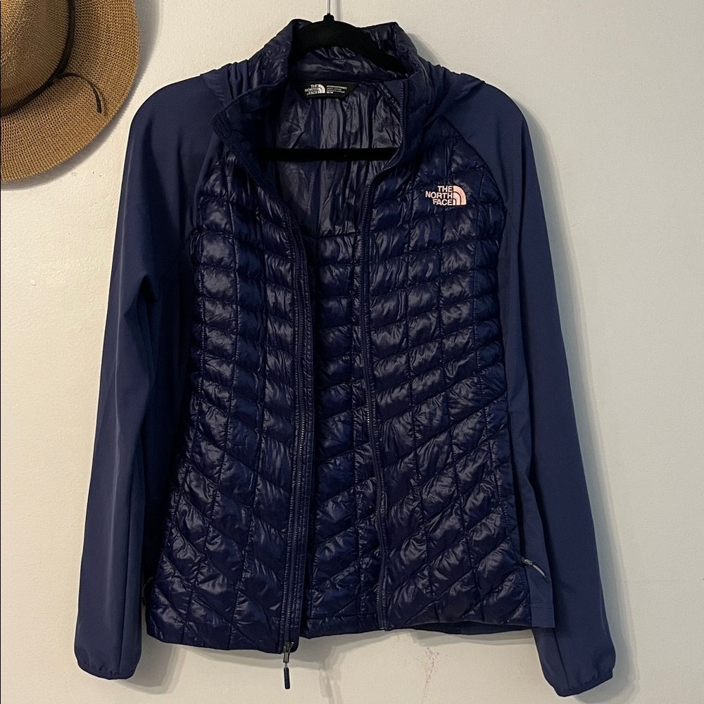 The North Face Navy Quilted Hybrid Hooded Jacket